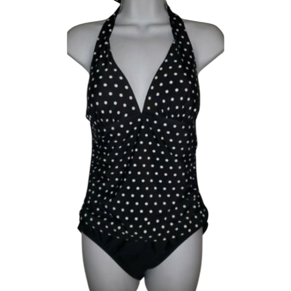 2 BAMBOO Ladies' Swimsuit Black & White Polka Dot Size XXL 14-16 Tummy Control - Picture 1 of 15